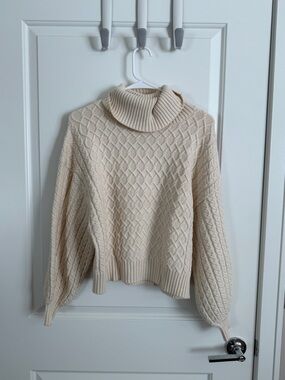 Tahari Cream Cable Knit Turtleneck Sweater